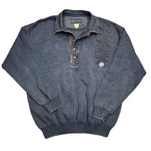 Vintage Blue Willis Denmark Denim & Knit Sweater Size XL Grandpa 1/4 Snap Henley